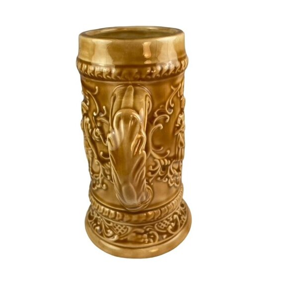 Vintage German Style Beer Stein Mug Hand Painted Brown Crazing Signed u - Picture 3 of 6